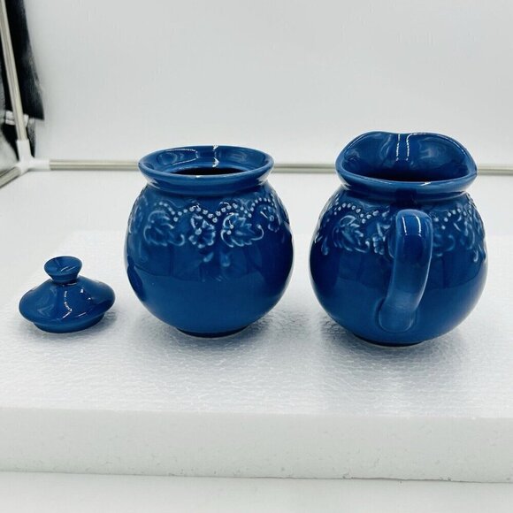 Vera Bradley Cream and Sugar Blue Ceramic Water J Willfred Portugal - Picture 6 of 8